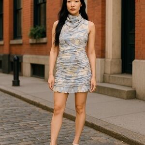 TCEC Sleeveless Mini Dress in Blue and Cream